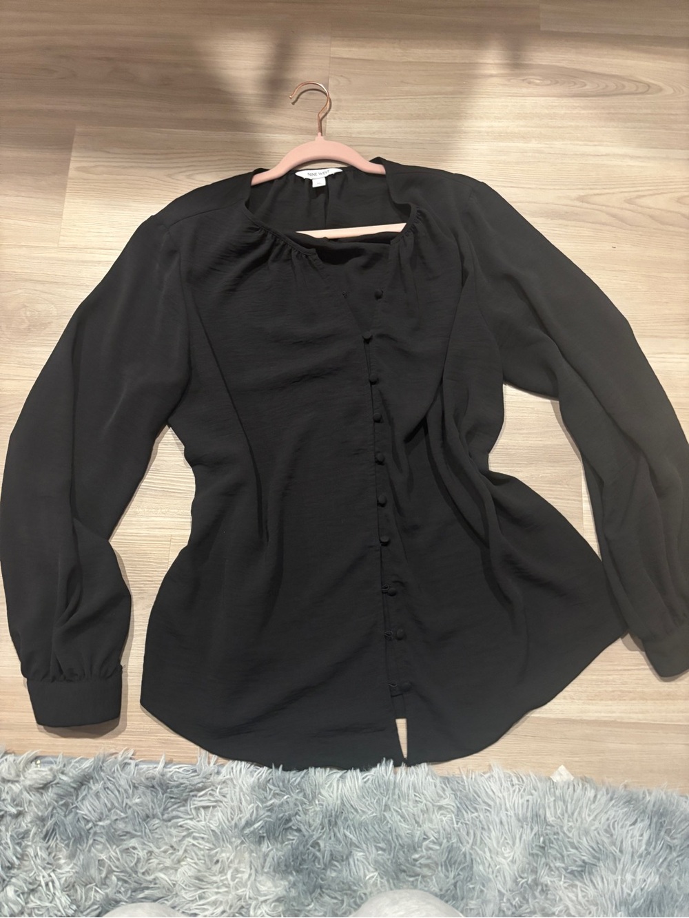 Nine West Black Long-Sleeve Button-Front Blouse